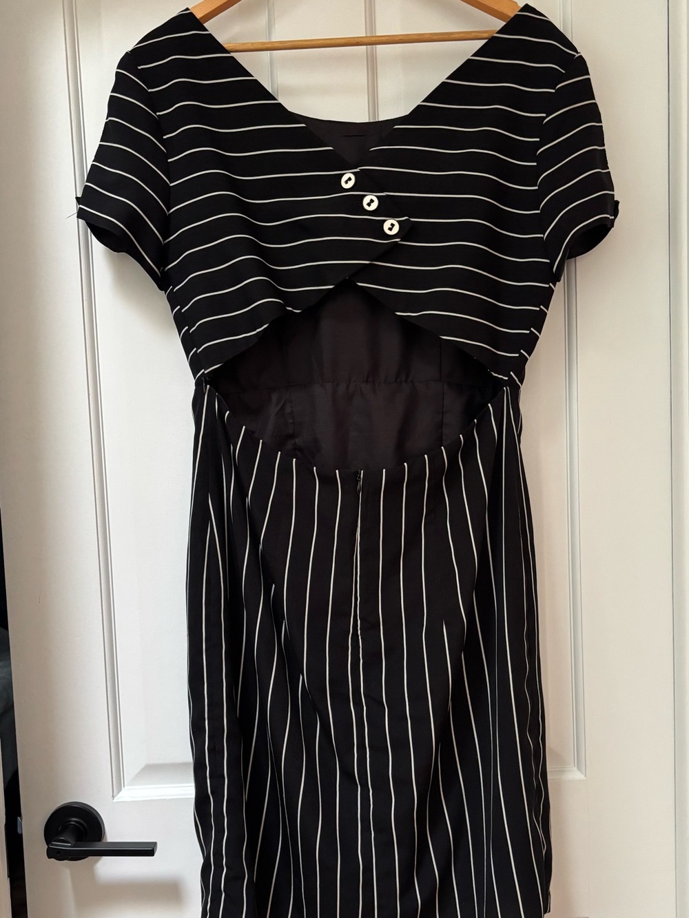 Black and White Striped Midi Dress — Classic Women's Work-to-Evening Style - Picture 2 of 2